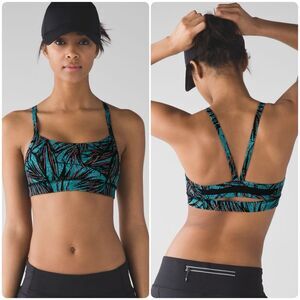 Lululemon Rise and Run Bra Womens Size 4 Mini Palm Lace Tofino Teal Multi Black